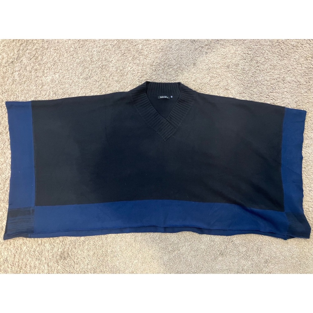 Dolce Cabo Womens Black‎ Blue Colorblock V-Neck Poncho Sweater OS 1553